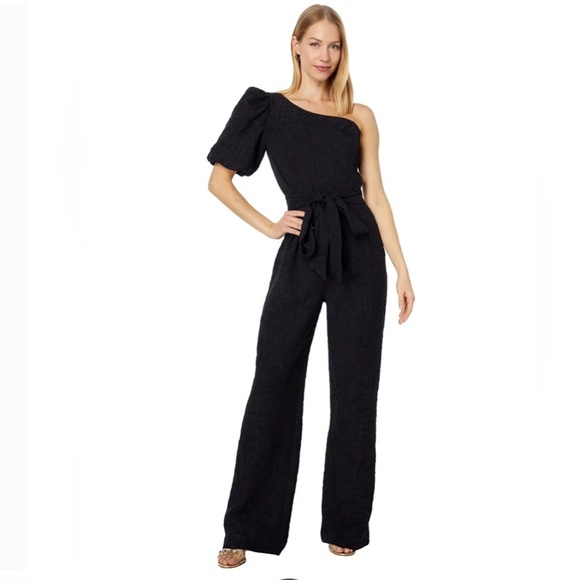 NWT Lilly Pulitzer Brialyn One Shoulder Jumpsuit: Pineapple Pucker Jacquard, 14. - Picture 2 of 10